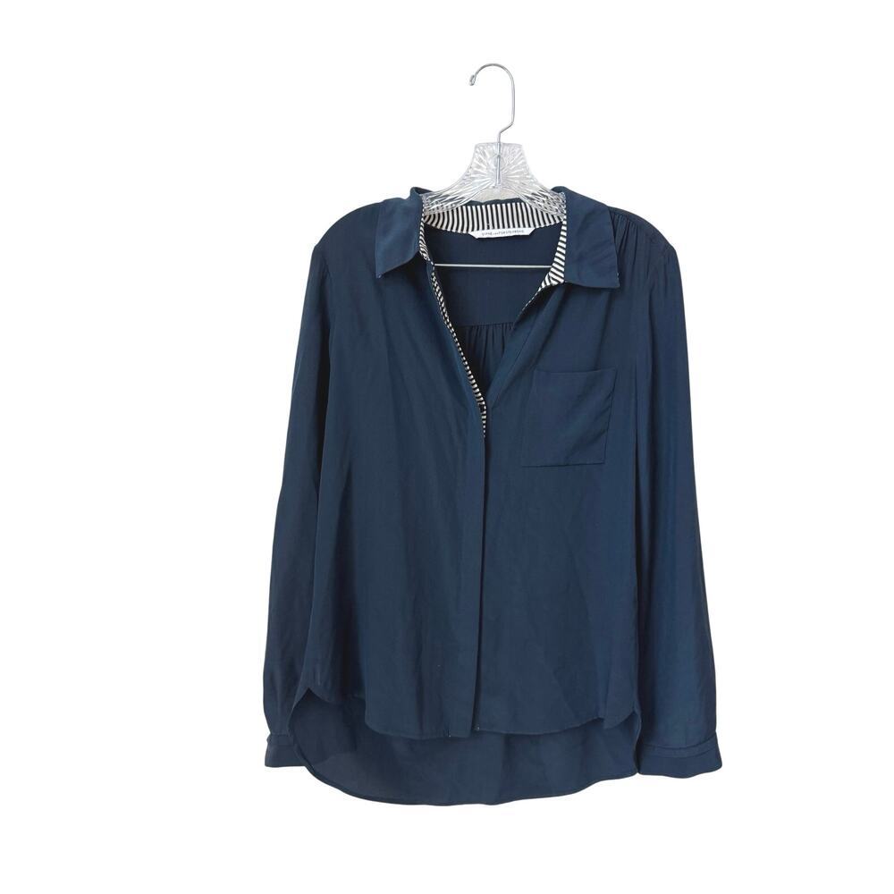 Diane Von Furstenberg Lorelei Two Silk Navy Blouse Size Medium